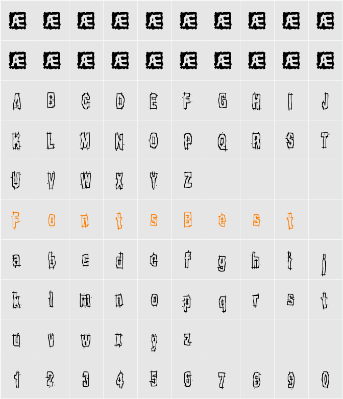Hack & Slash BRK Character Map