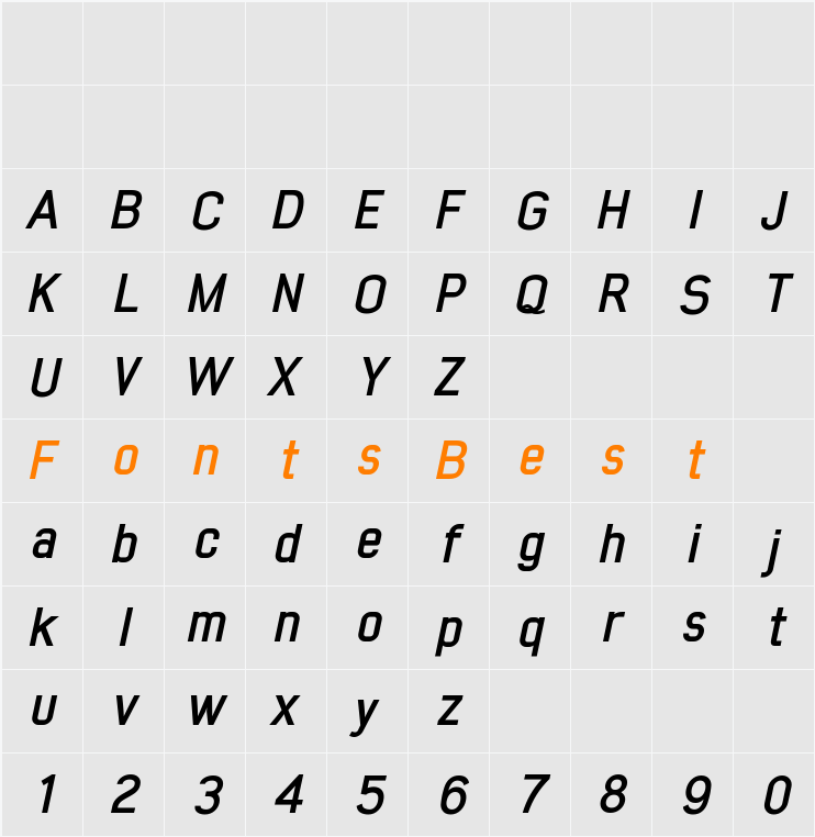 Early Times Bold Italic Demo Character Map