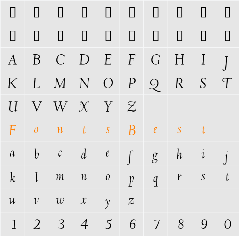 DeltaicItalic Character Map