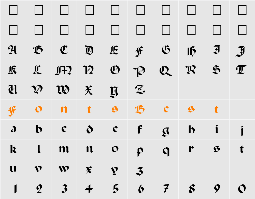 Excalibur SF Character Map