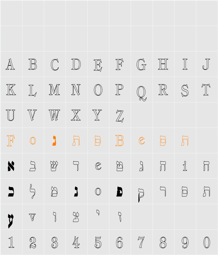 hebrewHC Character Map