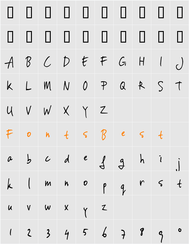 vincHand Character Map