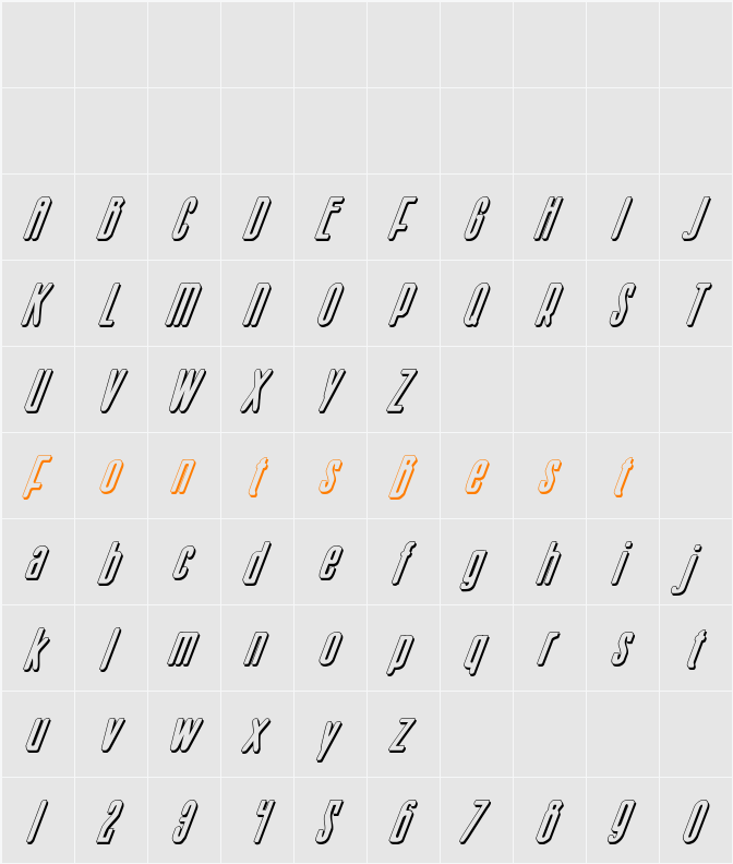 Sister Europe Shadow Italic Character Map