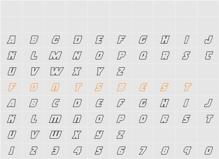 Rogue Hero Outline Italic Character Map