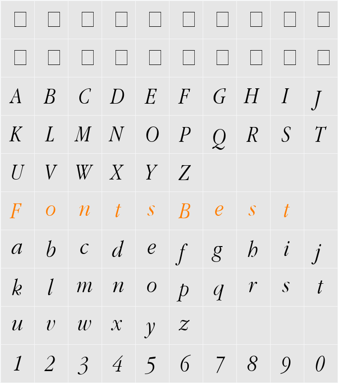 Garamond Narrow Character Map