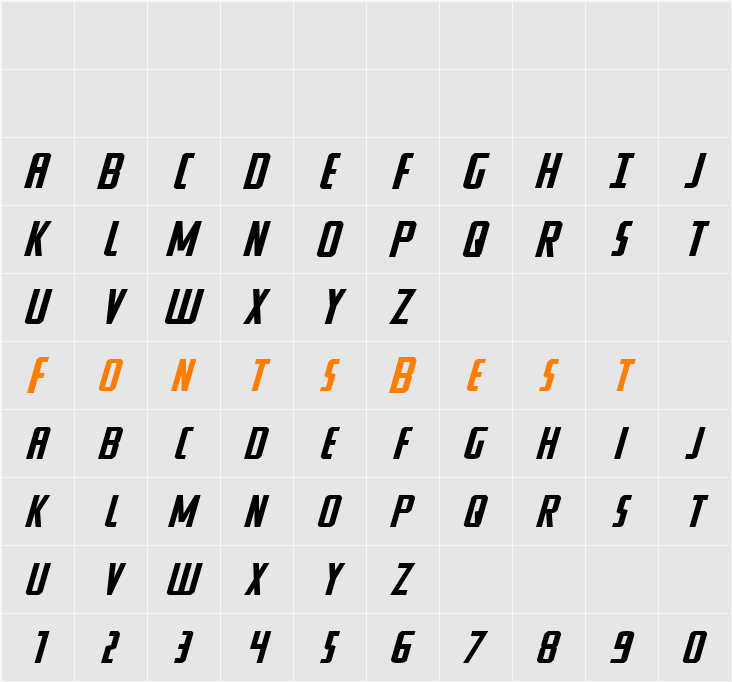 Watchtower Expanded Italic Character Map