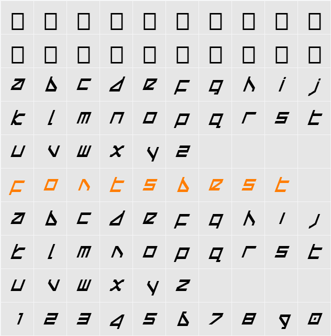Delta Ray Condensed Italic Character Map
