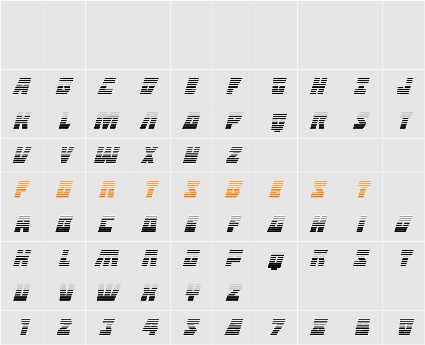Halfshell Hero Gradient Italic Character Map
