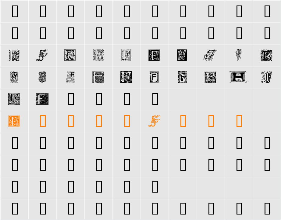 Ornamental Initials F Character Map