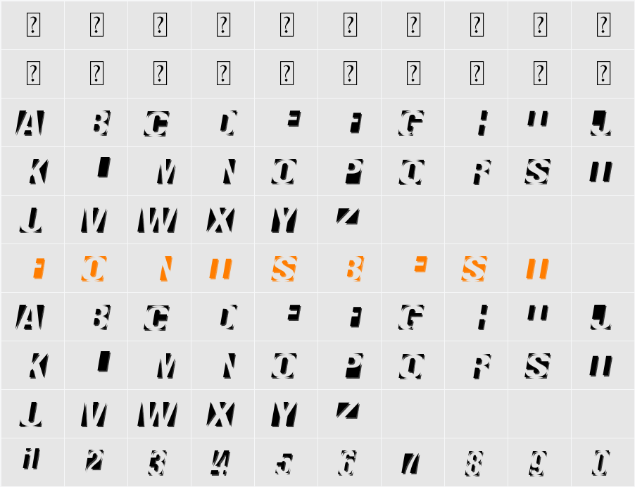Negatron Character Map