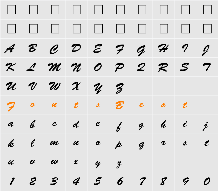BrushedScript Character Map