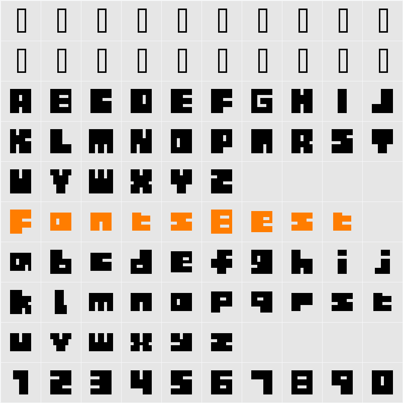 Tiny Box BlackBitA8 Character Map