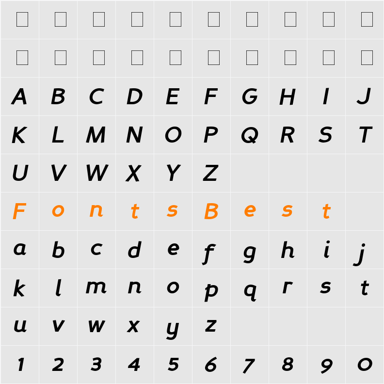 Perspective Sans Character Map