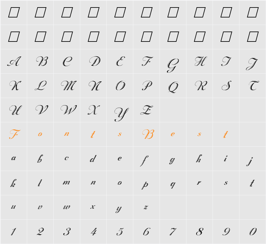 Rechtman plain italic Character Map