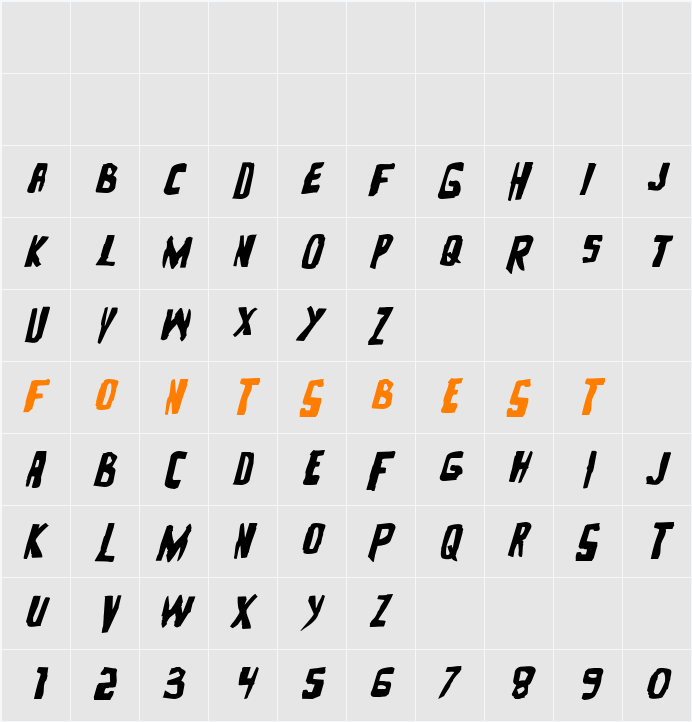Zakenstein Expanded Italic Character Map