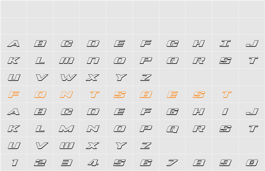 Tigershark 3D Italic Character Map