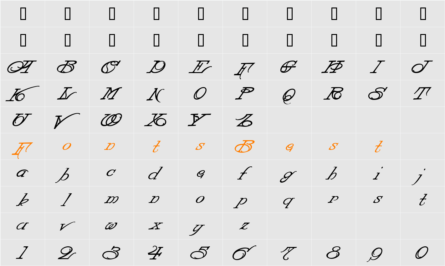 LHF Strong Italic Character Map