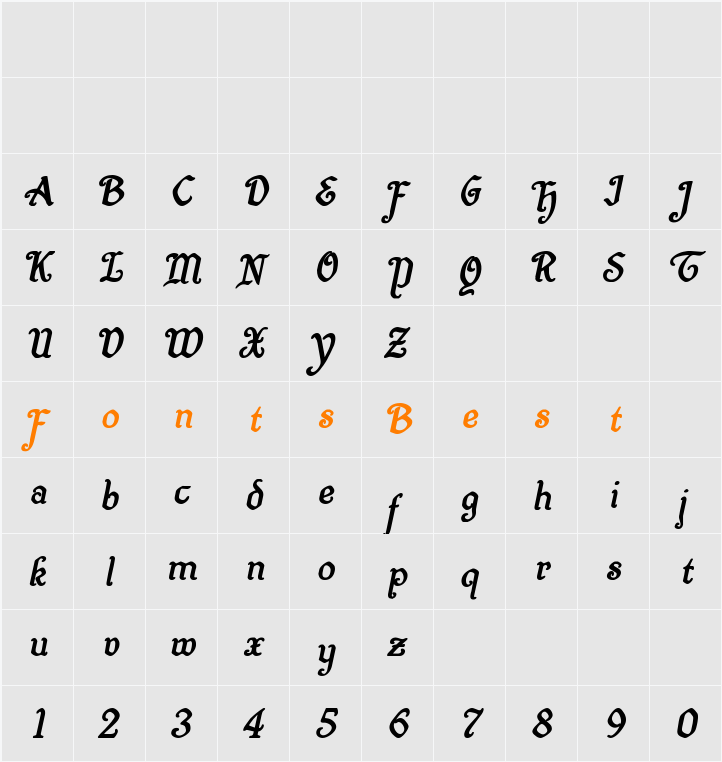 Quill Sword Bold Italic Character Map