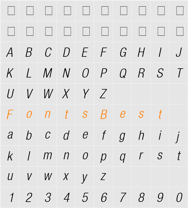 Sans Light Cond. Character Map