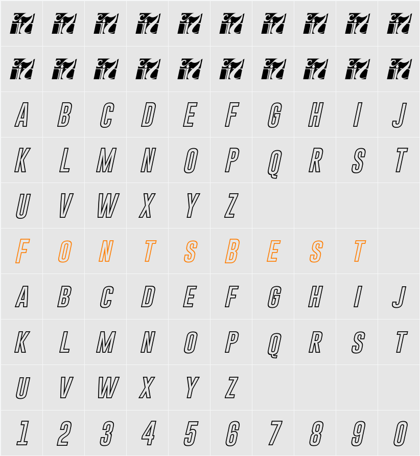 Gobold Hollow Bold Italic Character Map