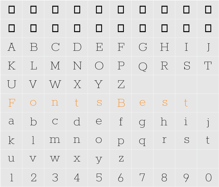 Rokkitt Thin Character Map