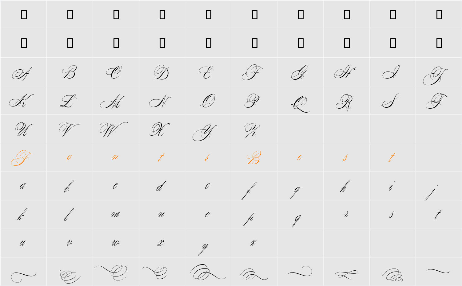 SplendidOrnamenty Character Map