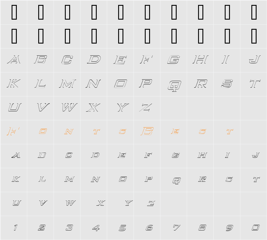NewLifeHollowItalics Character Map