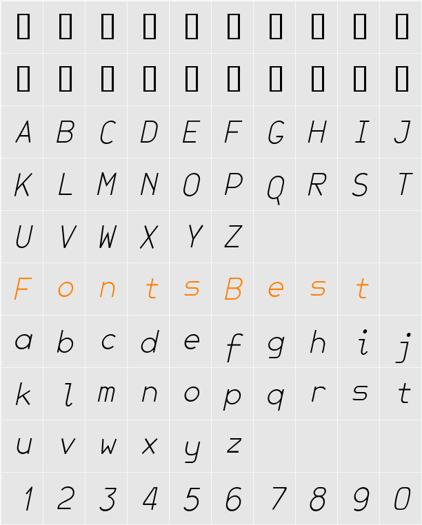 JetJaneMonoThin Character Map