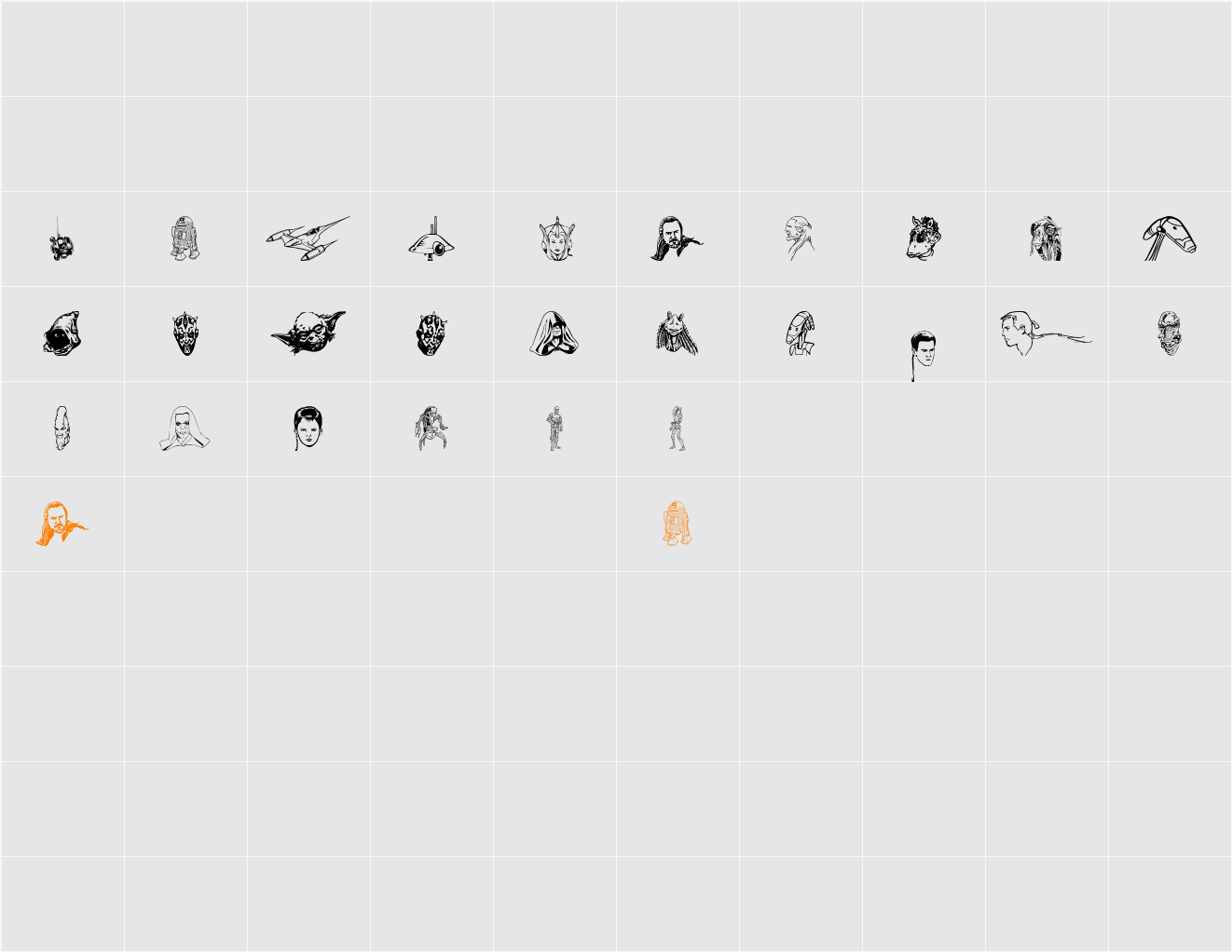 Phantom Dingbats Character Map