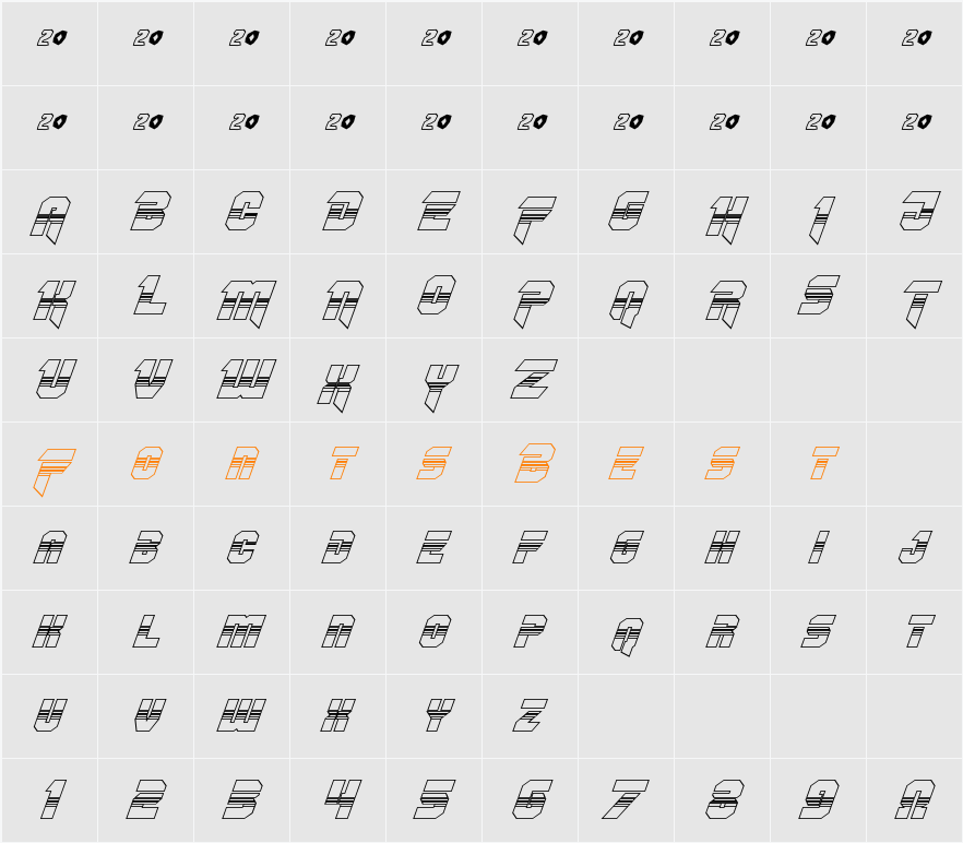 OmegaForce Halftone 3D Italic Character Map