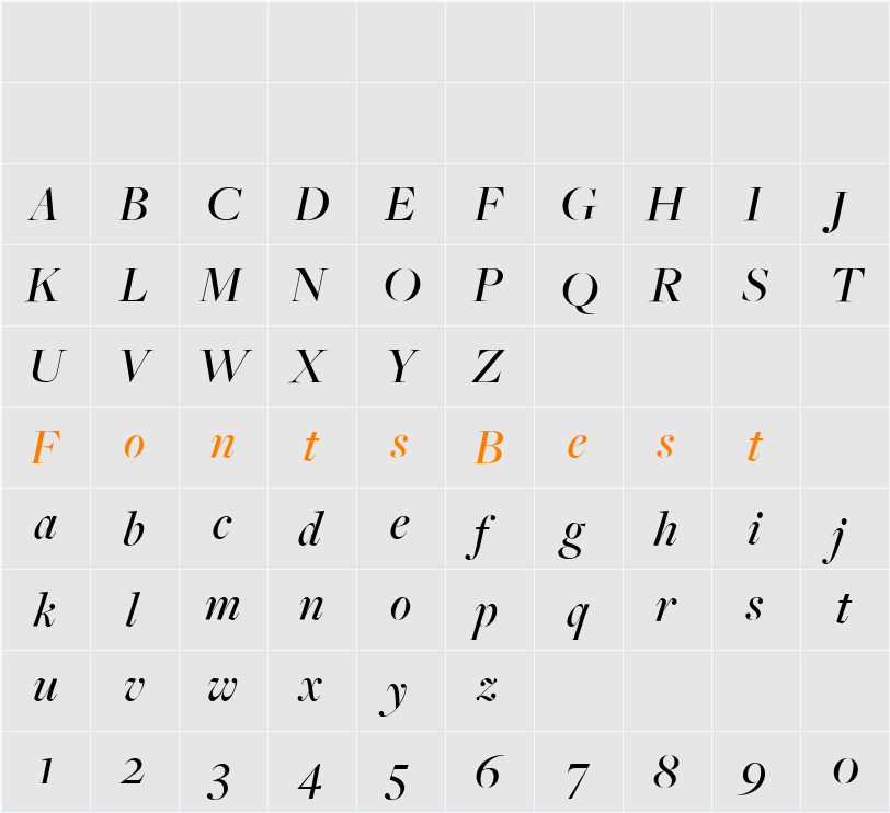 FreightBigMediumItalic Character Map