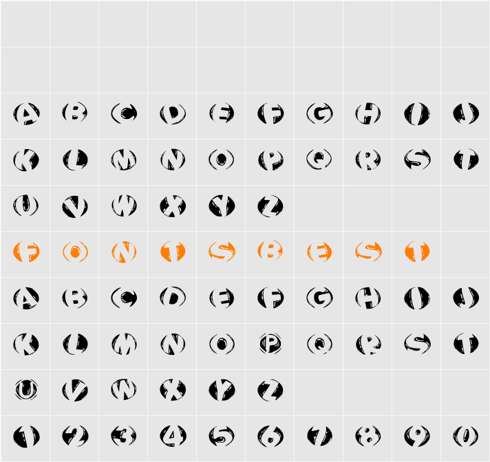 WoodcuttedCapsInversFS Character Map