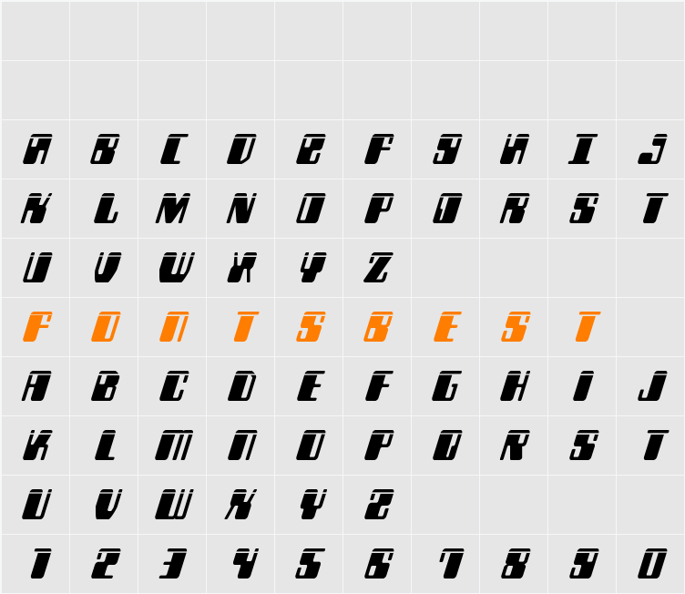 Zyborgs Laser Italic Character Map
