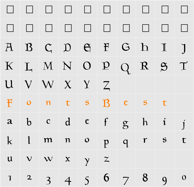 Goudy Character Map