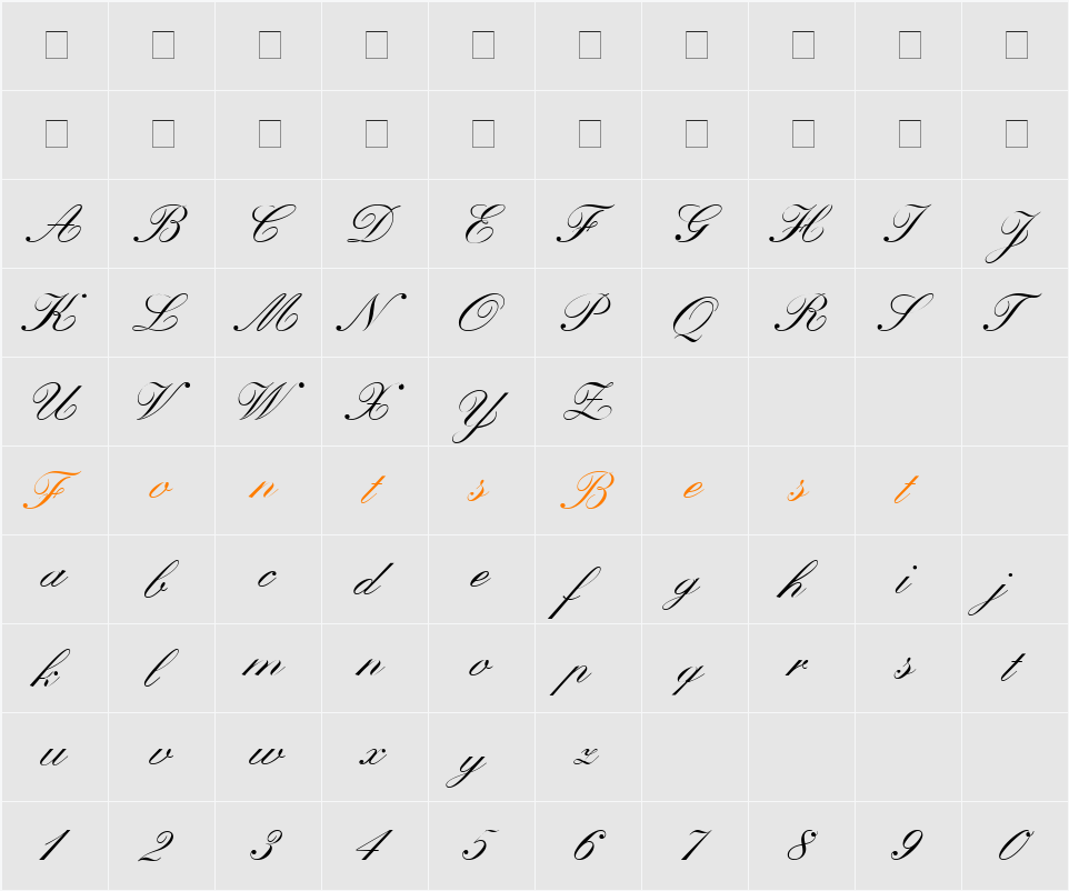Heather Script One Character Map