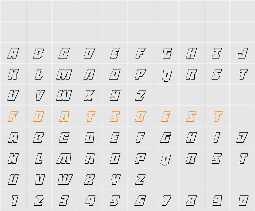 Halfshell Hero 3D Italic Character Map