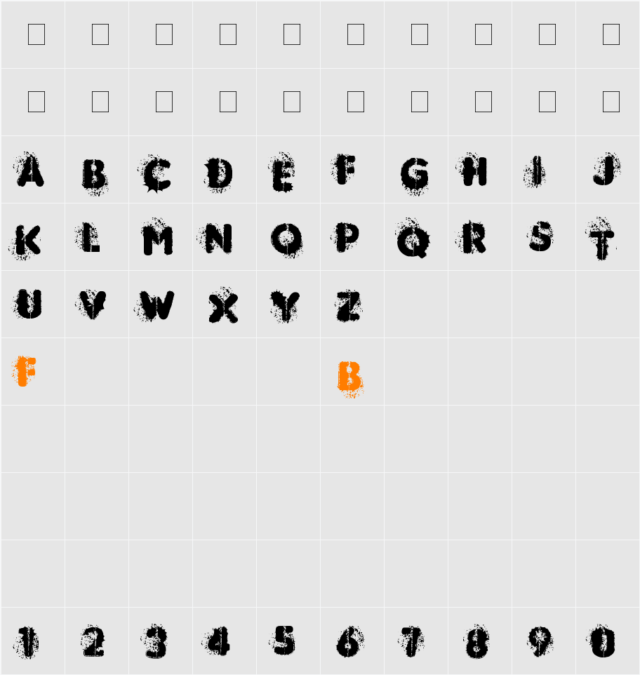 MUDSHAKE 83 Character Map