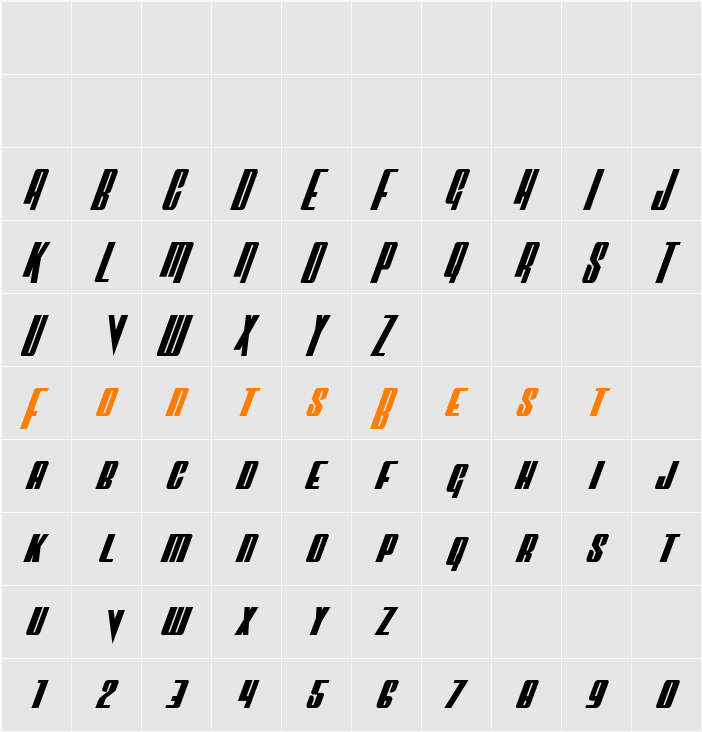Vindicator Condensed Italic Character Map