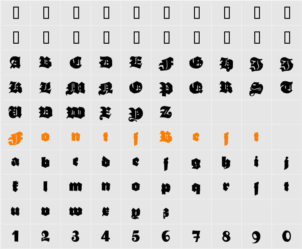 Ganz Grobe Gotisch Character Map