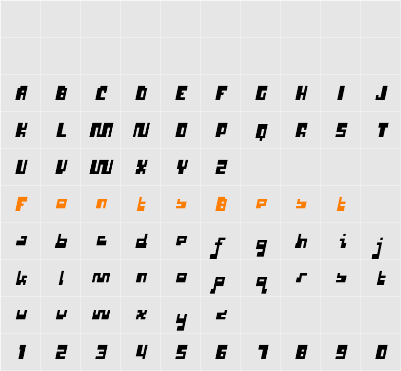 P22 Cusp Square Slant Character Map