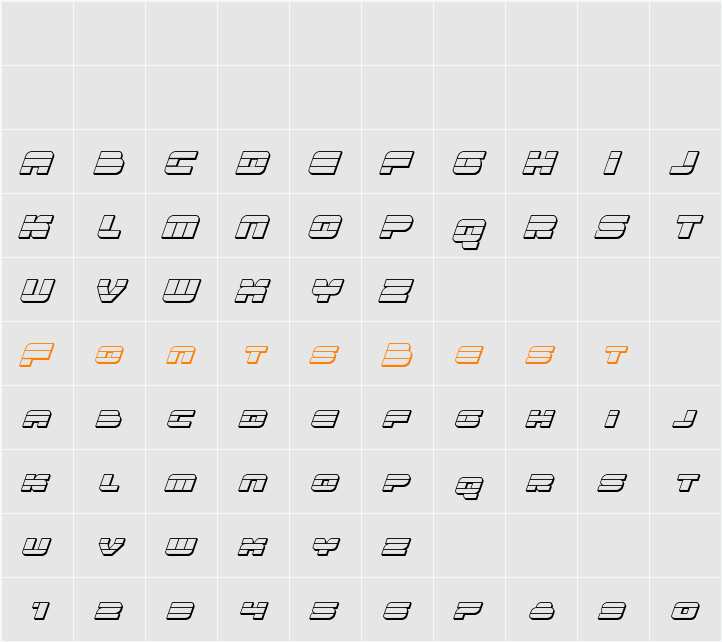 Quicken 3D Italic Character Map