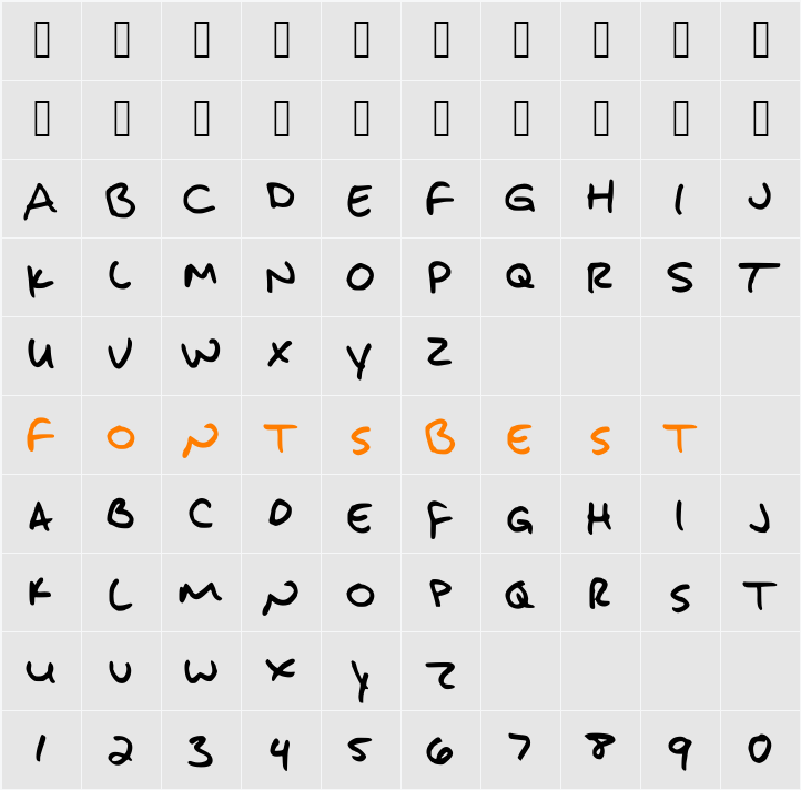 JakesHandwriting Character Map