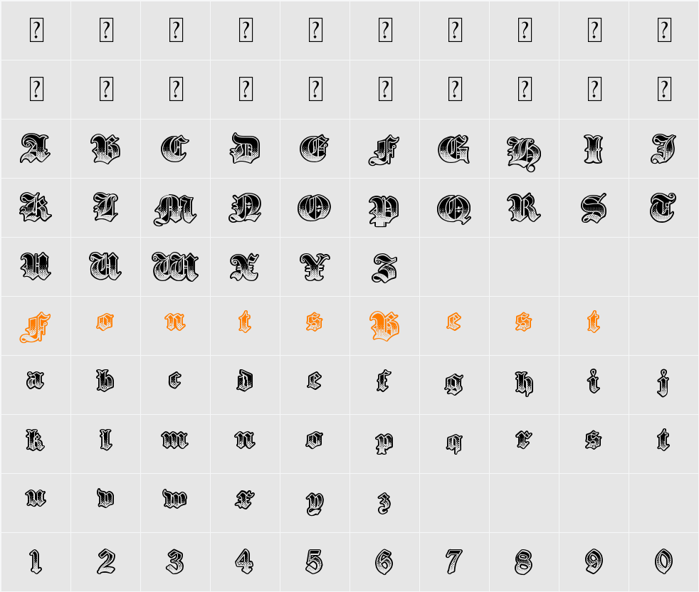 Gothik Steel Character Map