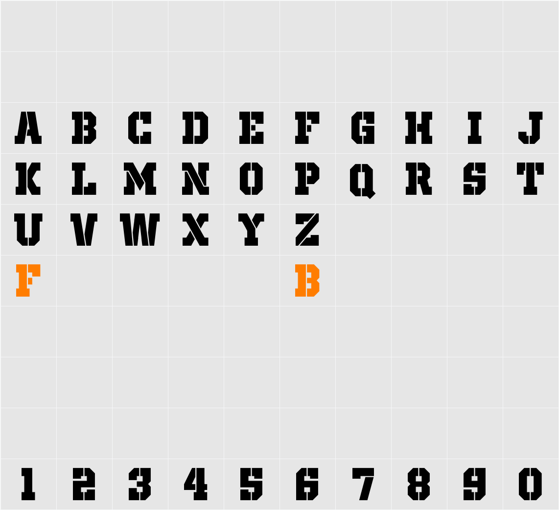 Giza Stencil CAPS Character Map