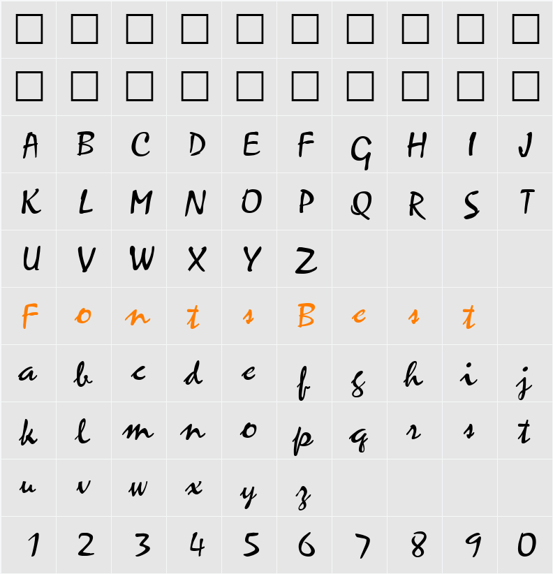 Zephyr DB Character Map