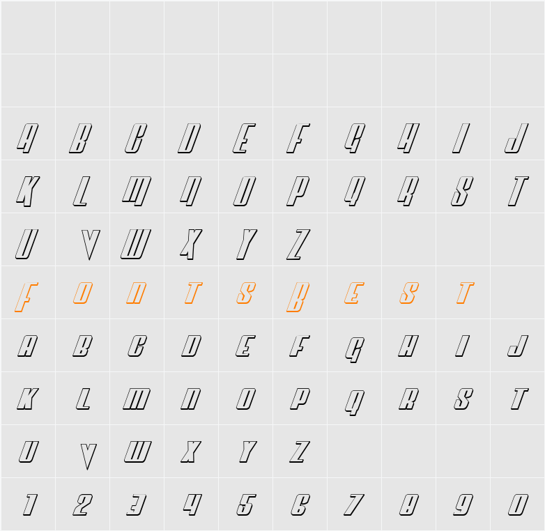 Vindicator 3D Italic Character Map