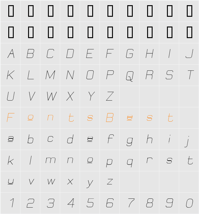 Elgethy Upper Oblique Character Map