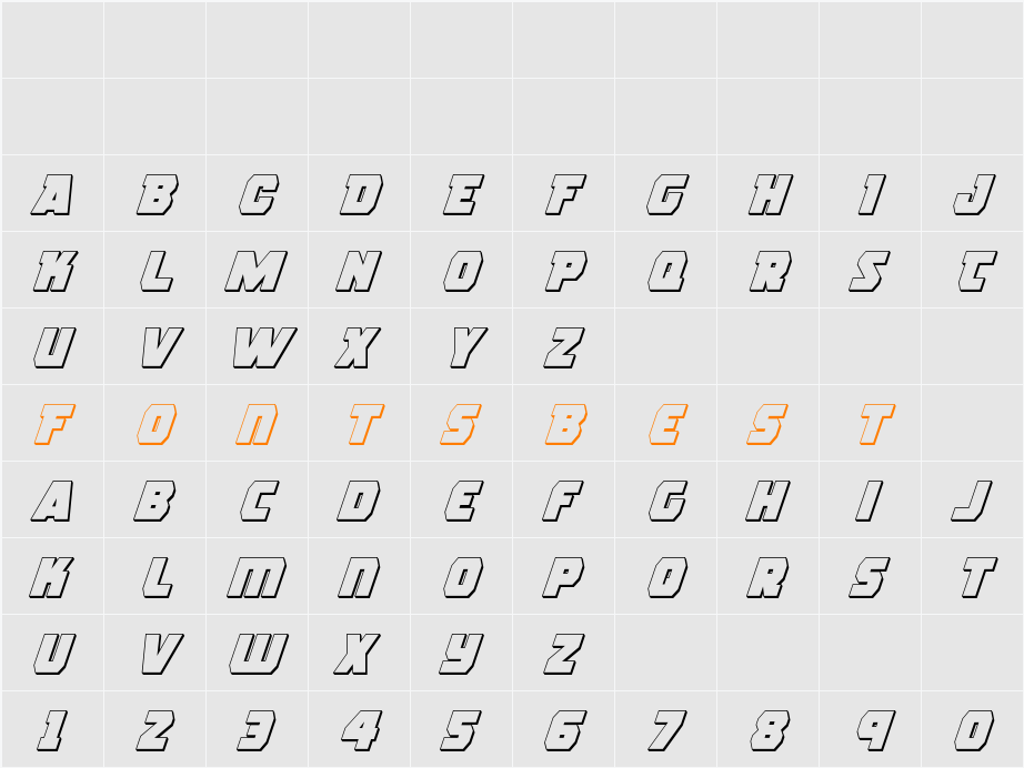 Rogue Hero 3D Italic Character Map