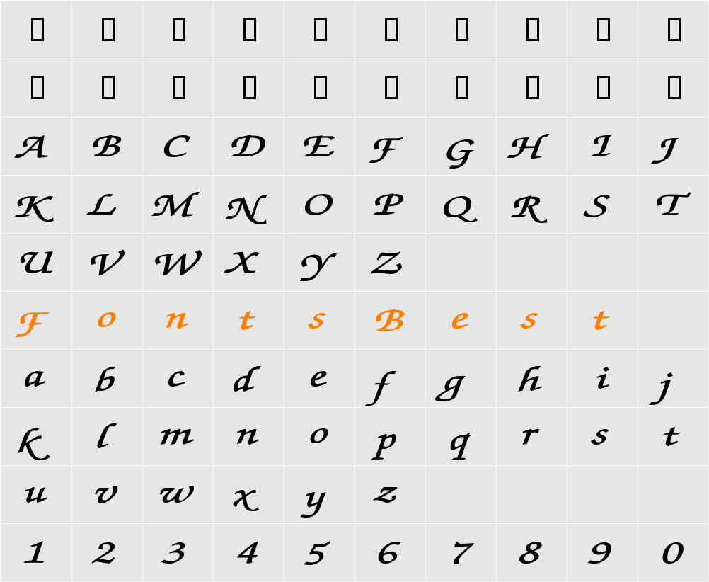 ExchequerScriptExtended Character Map