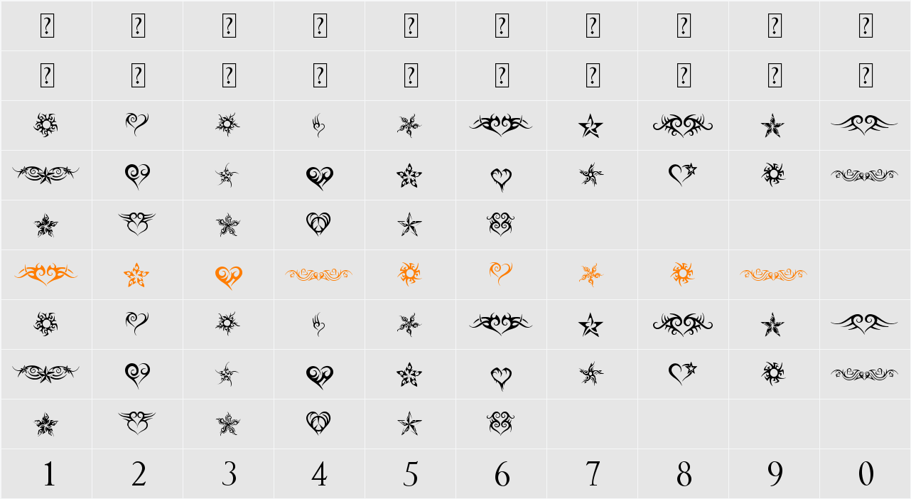 Hearts and Stars Character Map